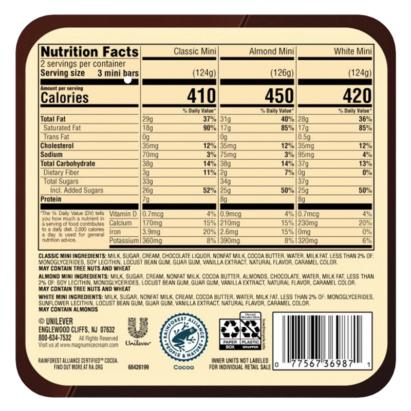 Magnum Mini Variety Classic, Almond, White Ice Cream Bars 6ct 11.1oz