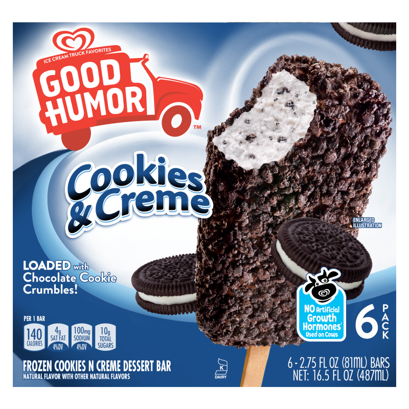 Good Humor Cookies & Creme Loaded Frozen Dessert Bars 6ct 16.5oz