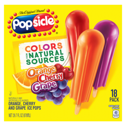 Popsicle Original Orange, Cherry, Grape Ice Pops 18ct 29.7oz